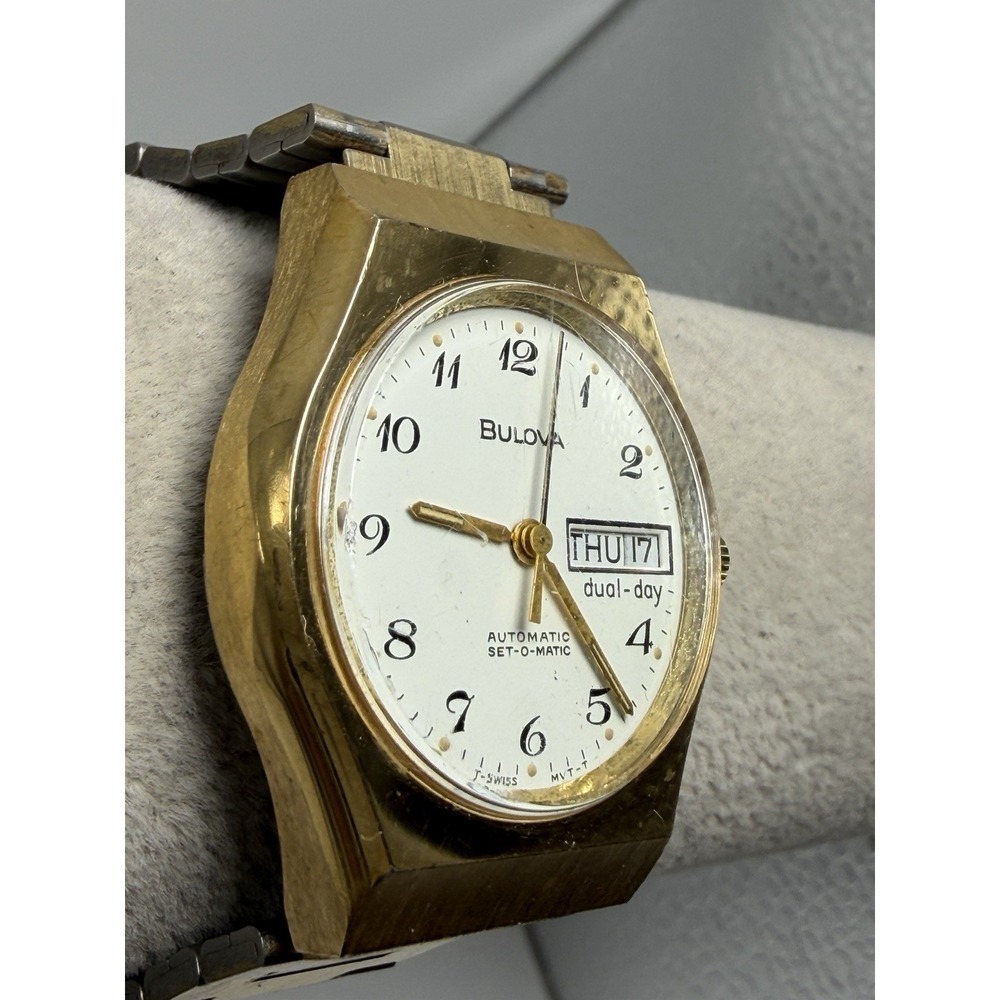 Bulova‎ Set-O-Matic Dual-Day Automatic Mens Watch 34MM 7" 1977 Working Gold Tone - Picture 3 of 9